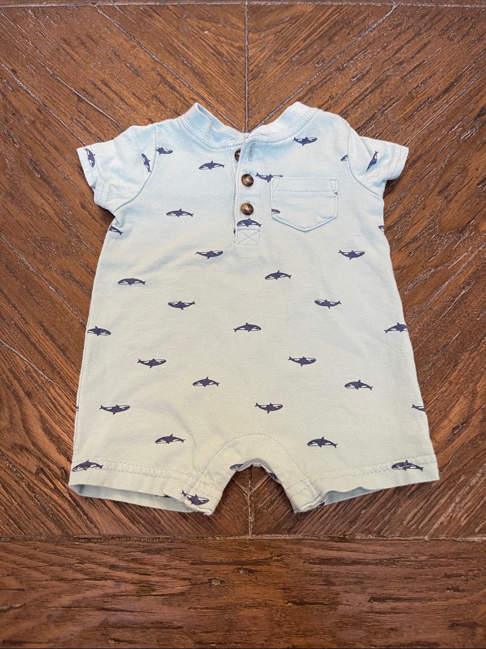 Just One You Light Blue Whale Print Henley Romper NB